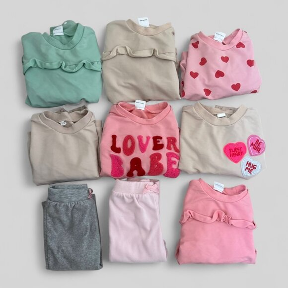 6-12 Month Baby Girl Lot/Bundle Long Sleeve One Piece Shirts and Fleece Pants - Picture 1 of 10